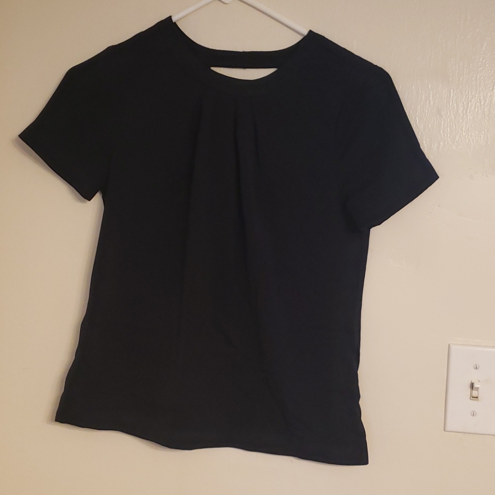 J Crew black pleated shirt with cutout back